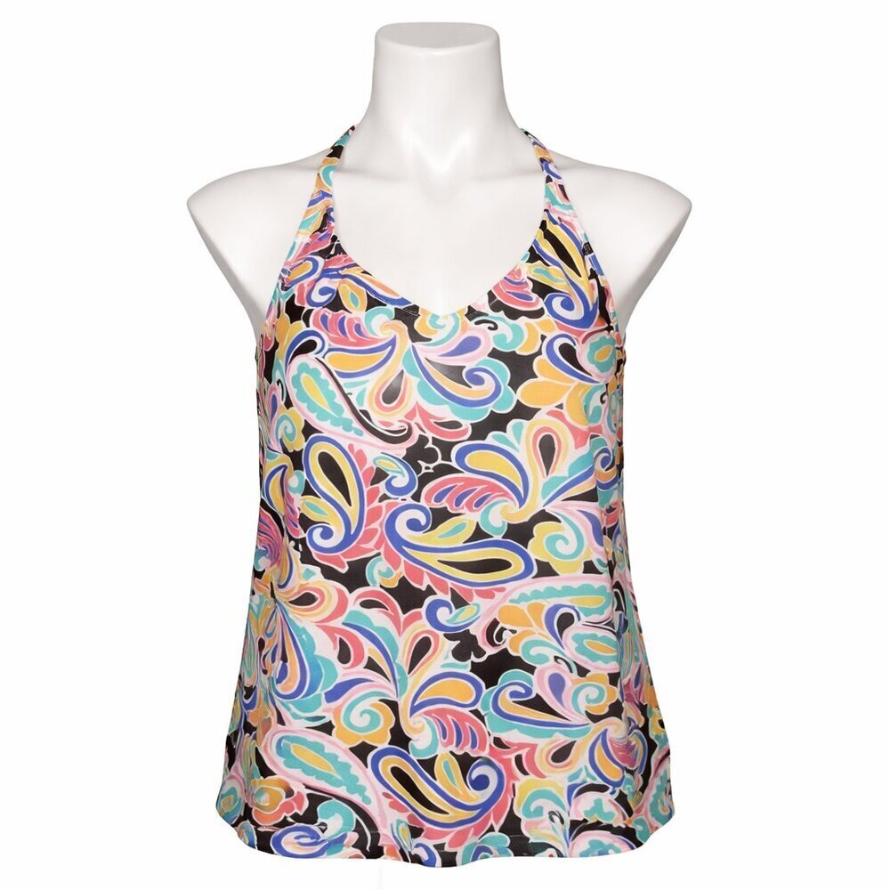 Island Escape Multicolor Paisley Racerback Tankini Swim Top Size 14 – Retro Boho